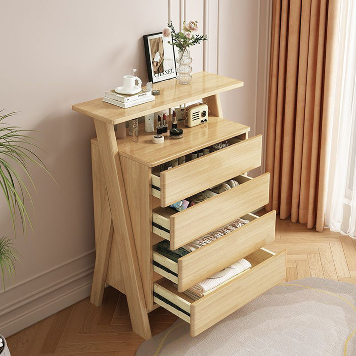 Modern Minimalist Rubberwood Solid Wood Plywood Rectangular Storage Cabinet 4-Drawer Organizer For Living Room