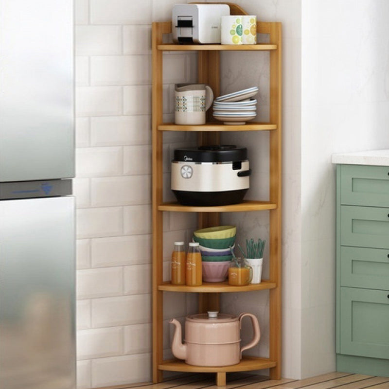 Estantería de esquina moderna minimalista de bambú MDF de 5 niveles para sala de estar 