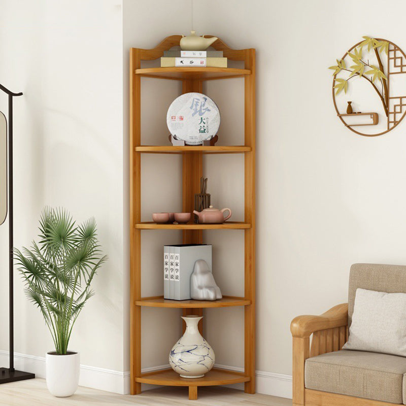 Estantería de esquina moderna minimalista de bambú MDF de 5 niveles para sala de estar 