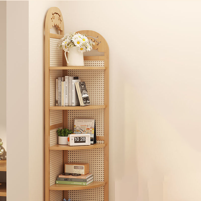Modern Minimalist Nan Bamboo ABS Plastic Rattan Weaving Fan-shaped Corner Shelf Unit 5-Tier For Living Room