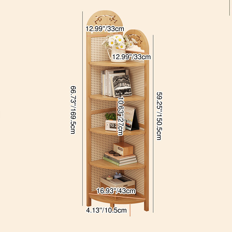 Modern Minimalist Nan Bamboo ABS Plastic Rattan Weaving Fan-shaped Corner Shelf Unit 5-Tier For Living Room