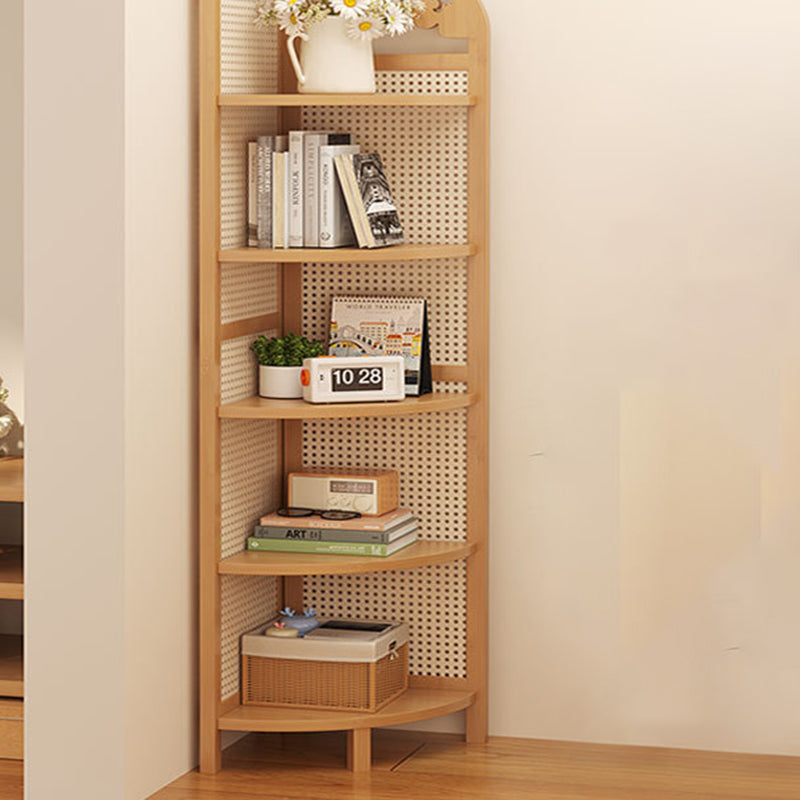 Modern Minimalist Nan Bamboo ABS Plastic Rattan Weaving Fan-shaped Corner Shelf Unit 5-Tier For Living Room