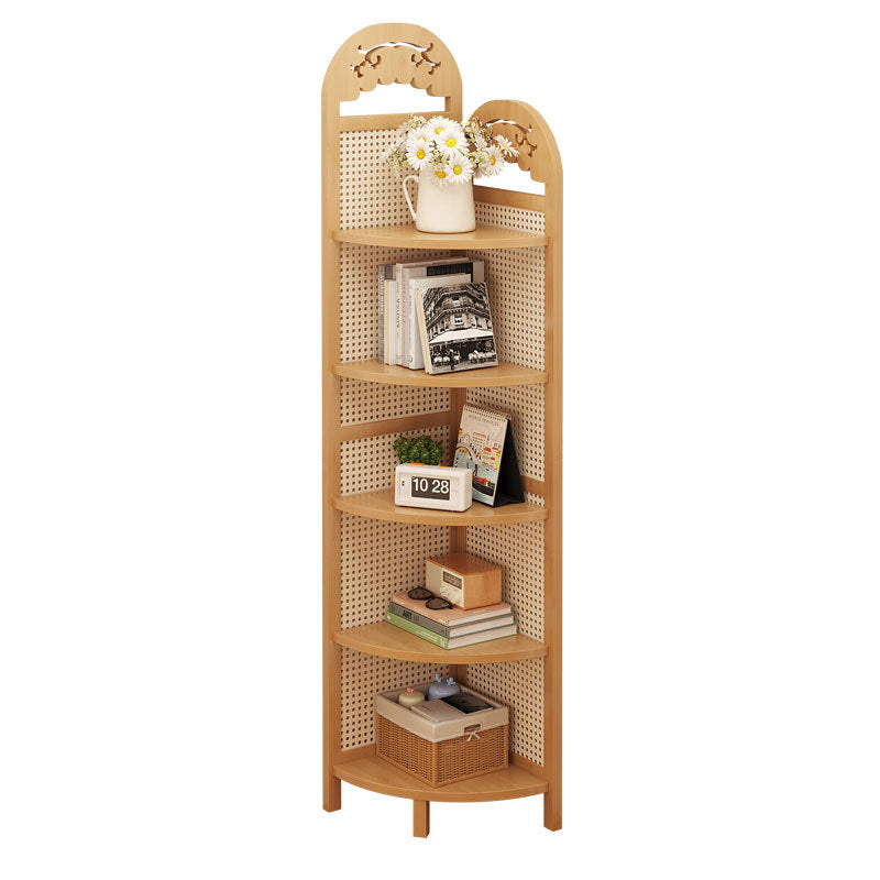 Modern Minimalist Nan Bamboo ABS Plastic Rattan Weaving Fan-shaped Corner Shelf Unit 5-Tier For Living Room