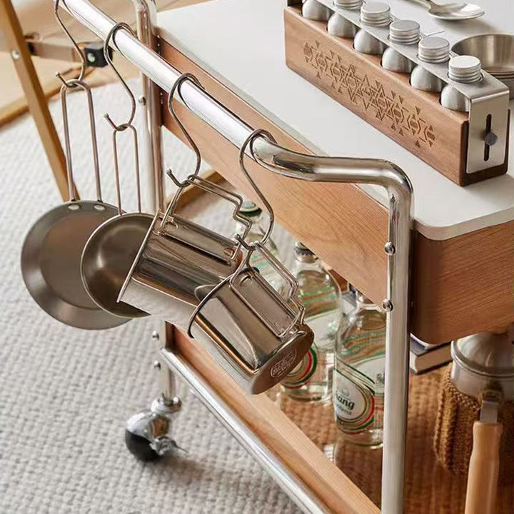 Moderner minimalistischer Steintisch aus Massivholz Sperrholz Glas Edelstahl Rechteckiger Beistelltisch Beweglicher 2-stufiger Stauraum für Wohnzimmer 