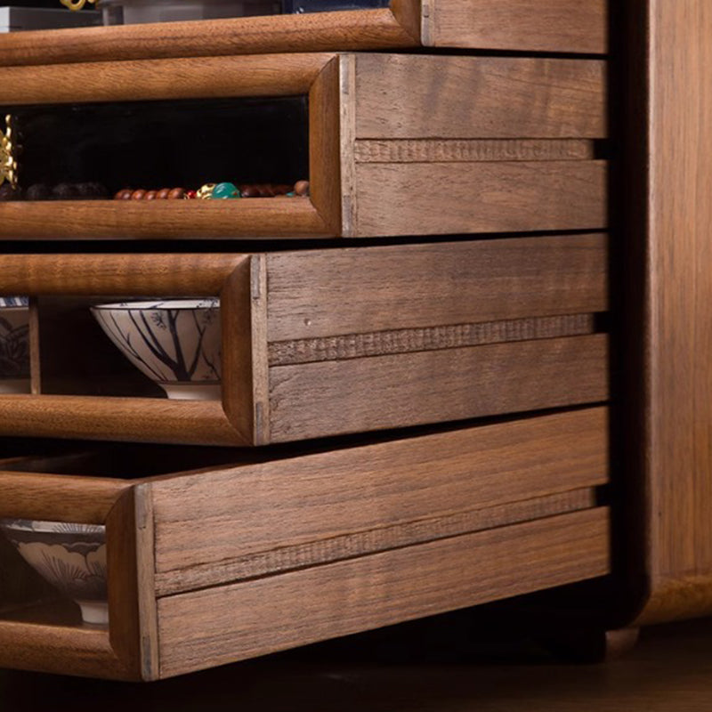Gabinete de almacenamiento cuadrado de vidrio de cobre y nogal negro retro contemporáneo con 6 cajones para sala de estar 