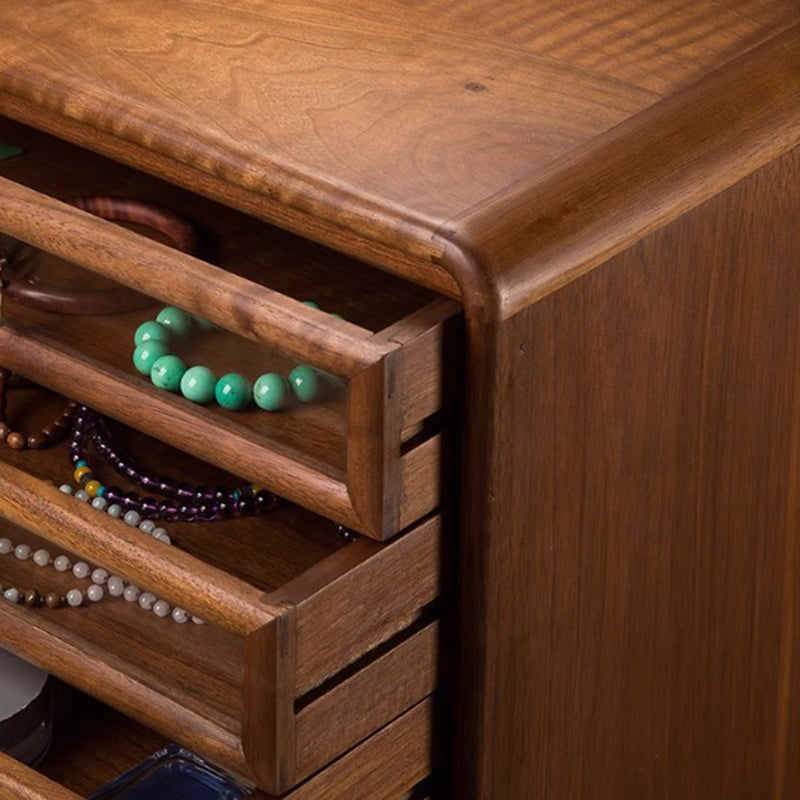 Gabinete de almacenamiento cuadrado de vidrio de cobre y nogal negro retro contemporáneo con 6 cajones para sala de estar 