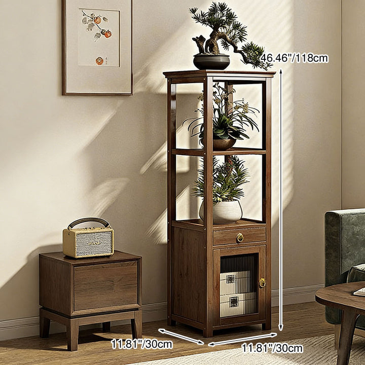 Traditional Chinese Nan Bamboo Acrylic Iron Square Display Rack 1/2/3/4-Tier Multiple Shelves For Living Room