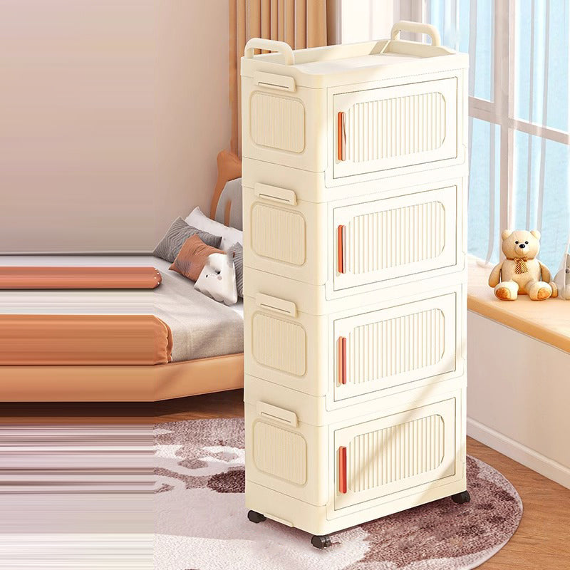 Armoire de rangement rectangulaire moderne minimaliste en plastique PP, à 2/3/4/5 compartiments, pliable et mobile pour salon 
