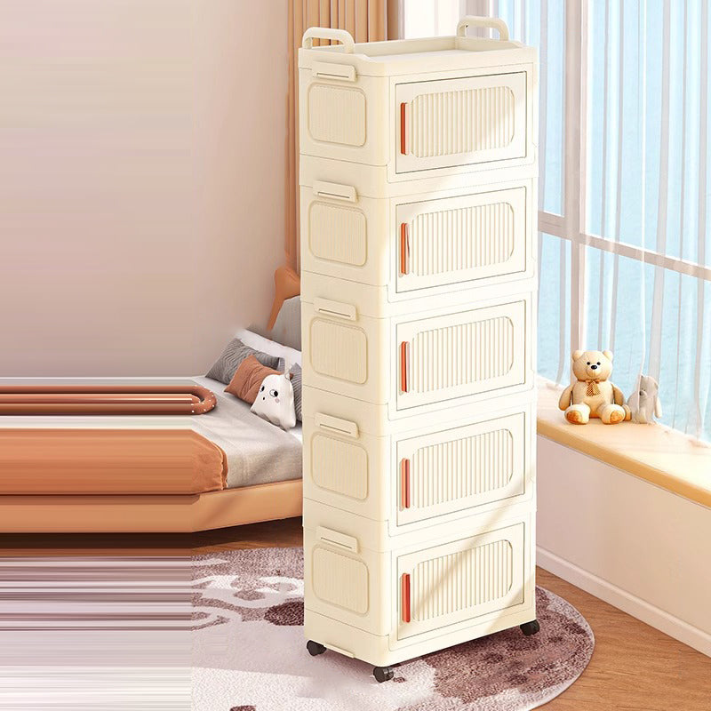 Armoire de rangement rectangulaire moderne minimaliste en plastique PP, à 2/3/4/5 compartiments, pliable et mobile pour salon 