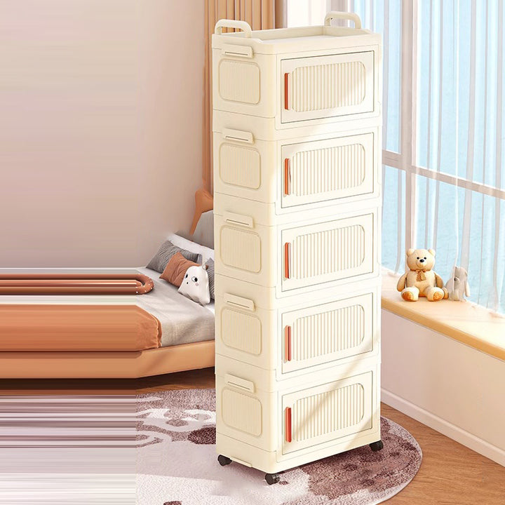 Armoire de rangement rectangulaire moderne minimaliste en plastique PP, à 2/3/4/5 compartiments, pliable et mobile pour salon 
