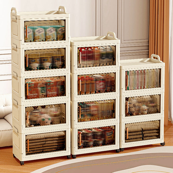 Armoire de rangement rectangulaire moderne minimaliste en plastique PP, à 2/3/4/5 compartiments, pliable et mobile pour salon 
