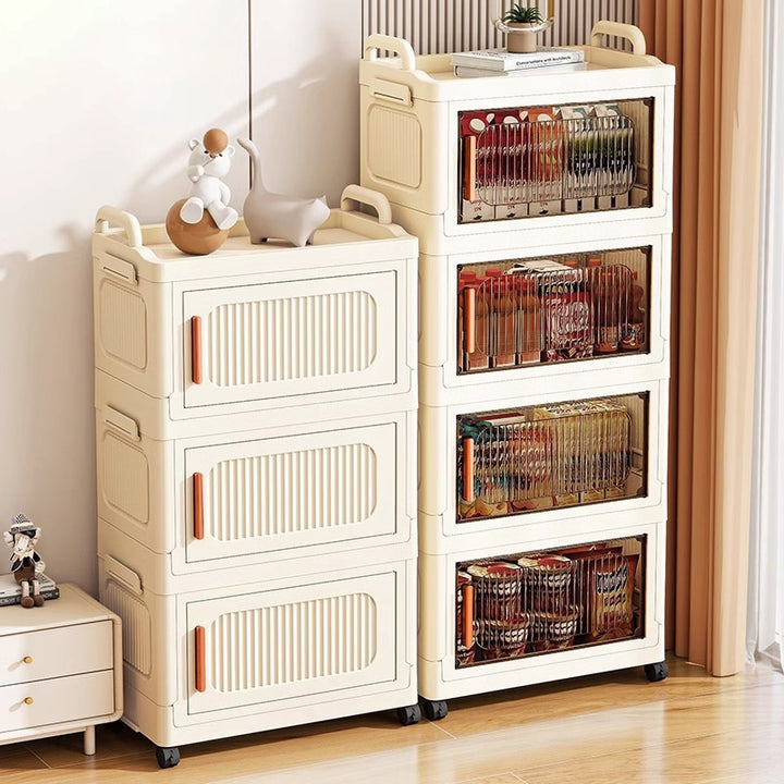 Armoire de rangement rectangulaire moderne minimaliste en plastique PP, à 2/3/4/5 compartiments, pliable et mobile pour salon 