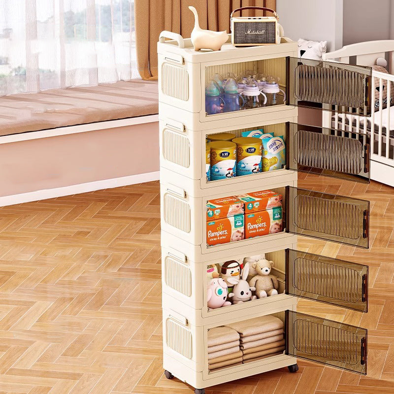 Armoire de rangement rectangulaire moderne minimaliste en plastique PP, à 2/3/4/5 compartiments, pliable et mobile pour salon 