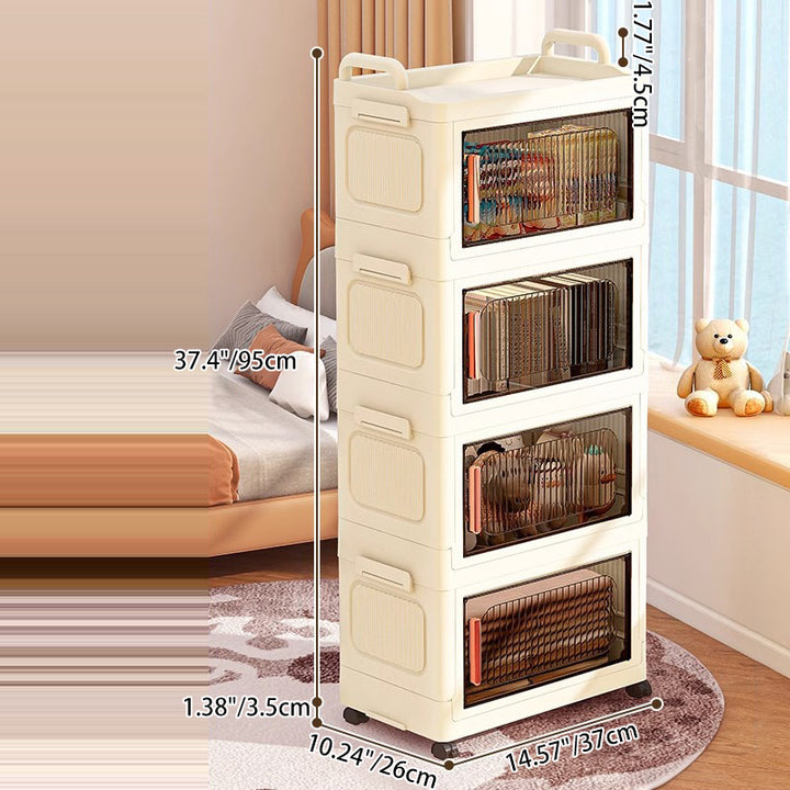 Armoire de rangement rectangulaire moderne minimaliste en plastique PP, à 2/3/4/5 compartiments, pliable et mobile pour salon 