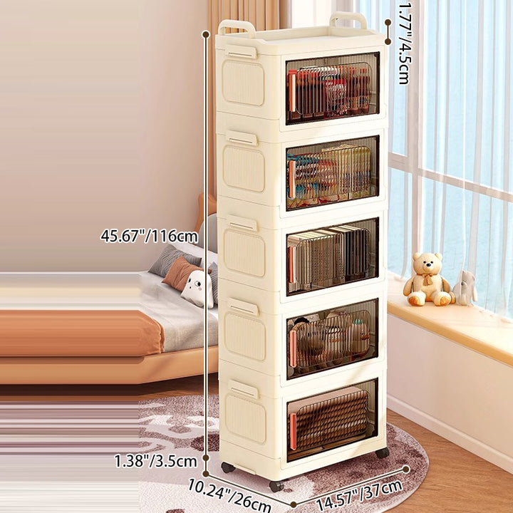 Armoire de rangement rectangulaire moderne minimaliste en plastique PP, à 2/3/4/5 compartiments, pliable et mobile pour salon 