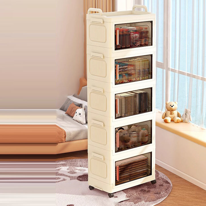 Armoire de rangement rectangulaire moderne minimaliste en plastique PP, à 2/3/4/5 compartiments, pliable et mobile pour salon 