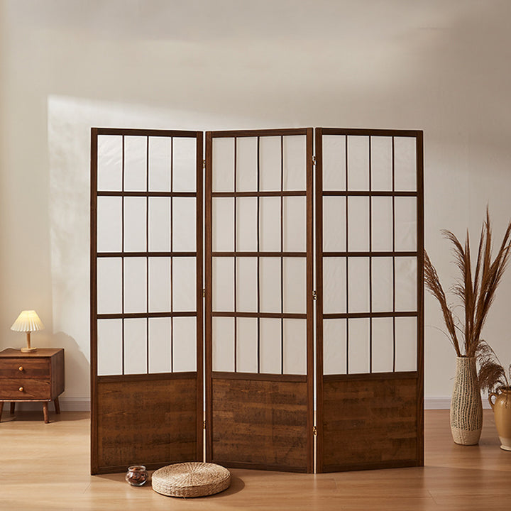 Traditional Chinese Pine Wood Non-woven Fabric Rectangular Room Divider Folding For Living Room