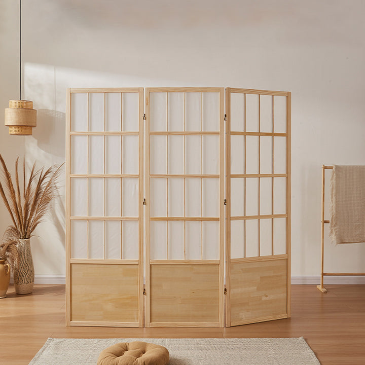 Traditional Chinese Pine Wood Non-woven Fabric Rectangular Room Divider Folding For Living Room