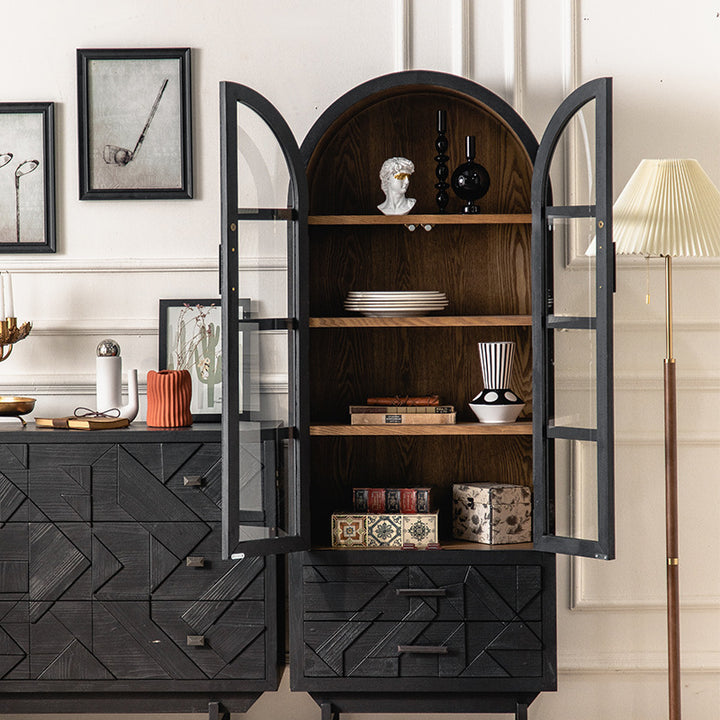 Armoire de rangement rectangulaire à 4 niveaux en MDF fer cèdre français traditionnel pour salon 