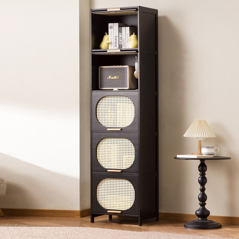 Modern Minimalist Nan Bamboo MDF Plastic Rattan Rectangular Weaving Storage Cabinet 5-Tier For Living Room