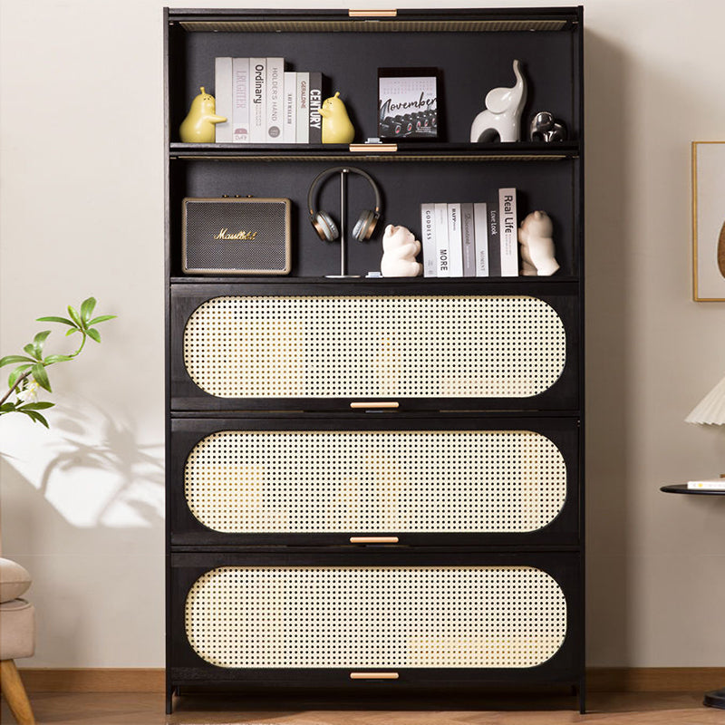 Modern Minimalist Nan Bamboo MDF Plastic Rattan Rectangular Weaving Storage Cabinet 5-Tier For Living Room