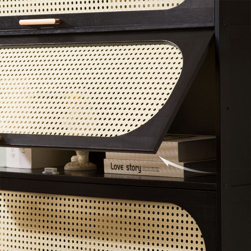 Modern Minimalist Nan Bamboo MDF Plastic Rattan Rectangular Weaving Storage Cabinet 5-Tier For Living Room
