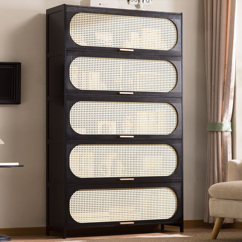 Modern Minimalist Nan Bamboo MDF Plastic Rattan Rectangular Weaving Storage Cabinet 5-Tier For Living Room