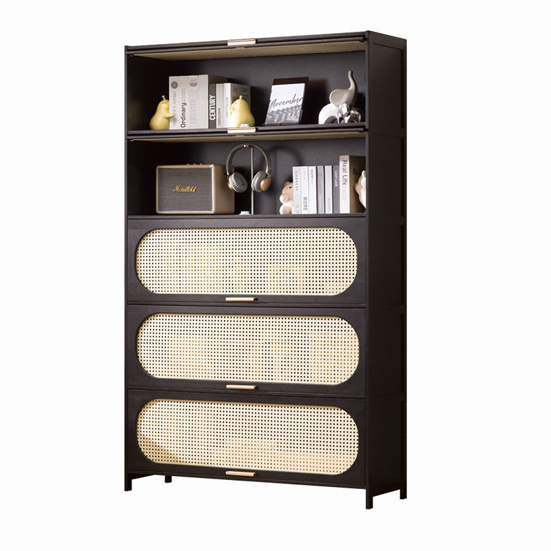 Modern Minimalist Nan Bamboo MDF Plastic Rattan Rectangular Weaving Storage Cabinet 5-Tier For Living Room