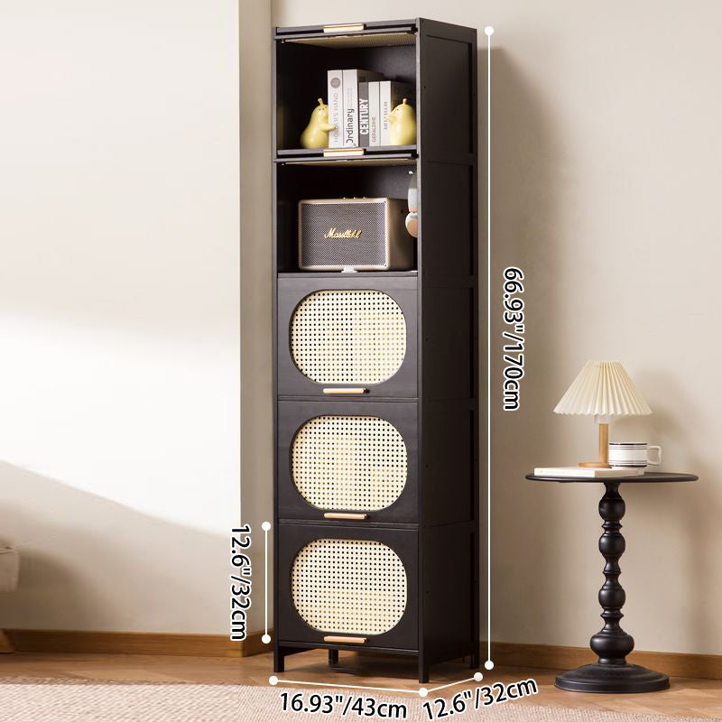 Modern Minimalist Nan Bamboo MDF Plastic Rattan Rectangular Weaving Storage Cabinet 5-Tier For Living Room