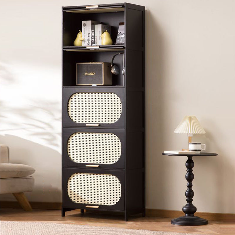 Modern Minimalist Nan Bamboo MDF Plastic Rattan Rectangular Weaving Storage Cabinet 5-Tier For Living Room