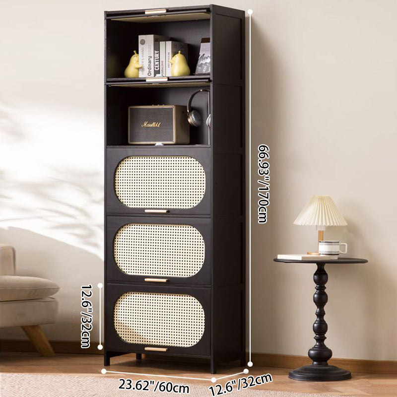 Modern Minimalist Nan Bamboo MDF Plastic Rattan Rectangular Weaving Storage Cabinet 5-Tier For Living Room