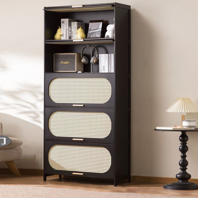 Modern Minimalist Nan Bamboo MDF Plastic Rattan Rectangular Weaving Storage Cabinet 5-Tier For Living Room