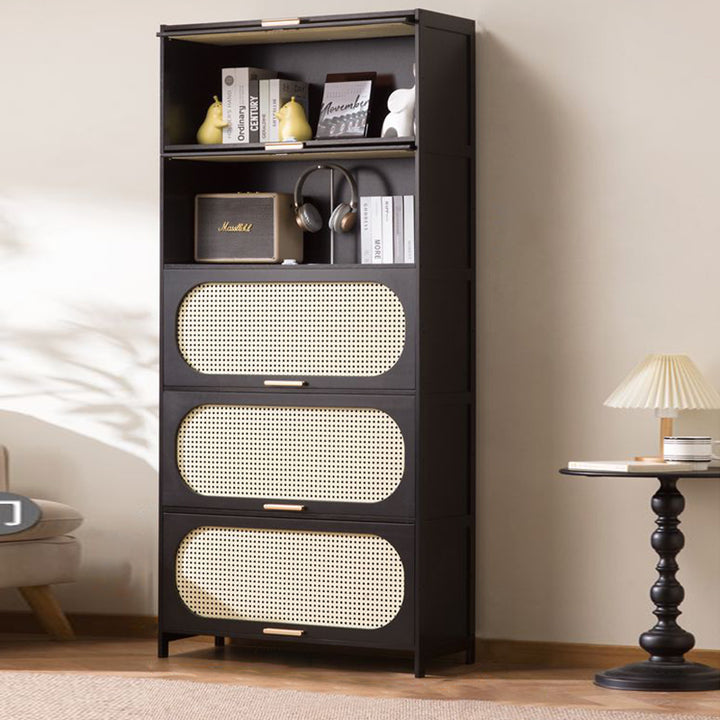 Modern Minimalist Nan Bamboo MDF Plastic Rattan Rectangular Weaving Storage Cabinet 5-Tier For Living Room