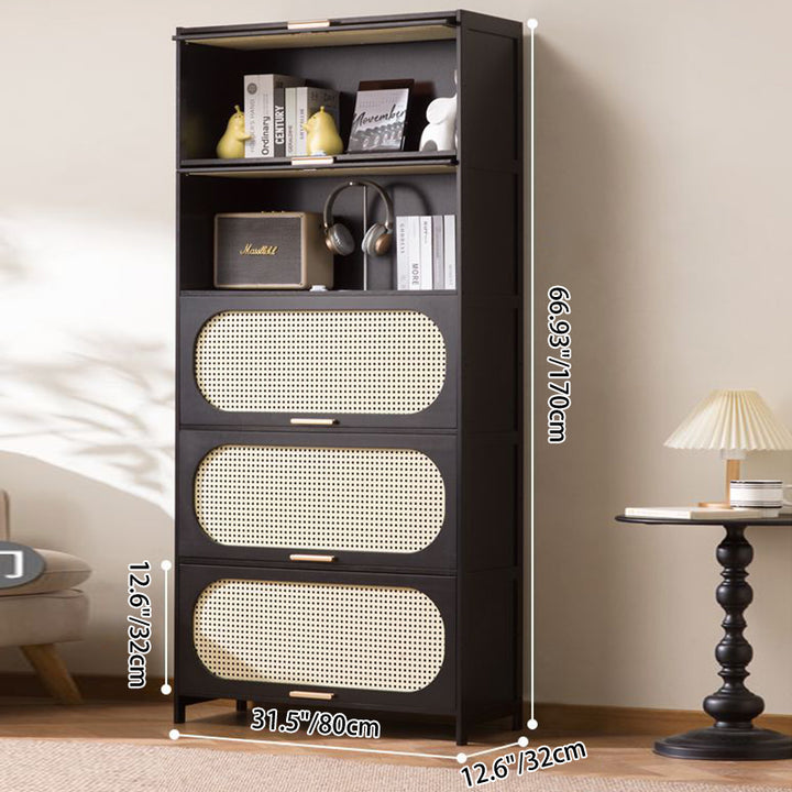 Modern Minimalist Nan Bamboo MDF Plastic Rattan Rectangular Weaving Storage Cabinet 5-Tier For Living Room