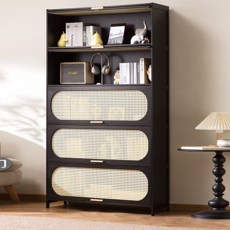 Modern Minimalist Nan Bamboo MDF Plastic Rattan Rectangular Weaving Storage Cabinet 5-Tier For Living Room