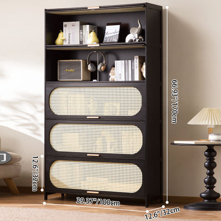 Modern Minimalist Nan Bamboo MDF Plastic Rattan Rectangular Weaving Storage Cabinet 5-Tier For Living Room