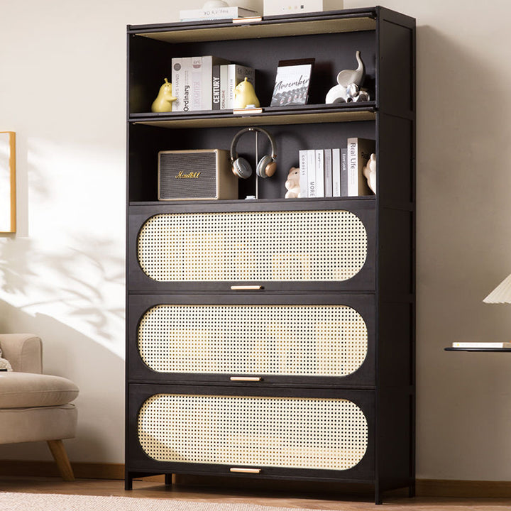 Modern Minimalist Nan Bamboo MDF Plastic Rattan Rectangular Weaving Storage Cabinet 5-Tier For Living Room