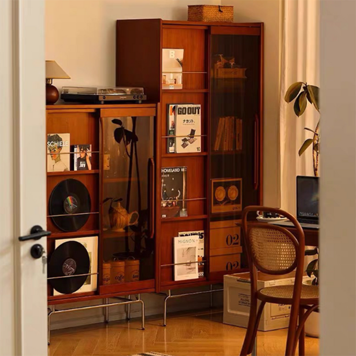 Estantería rectangular de vidrio de acero inoxidable de madera de pino retro contemporánea 7/8-Cabinet Bafle extraíble para sala de estar 