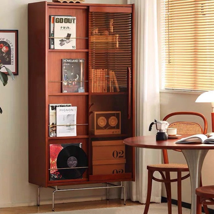 Estantería rectangular de vidrio de acero inoxidable de madera de pino retro contemporánea 7/8-Cabinet Bafle extraíble para sala de estar 