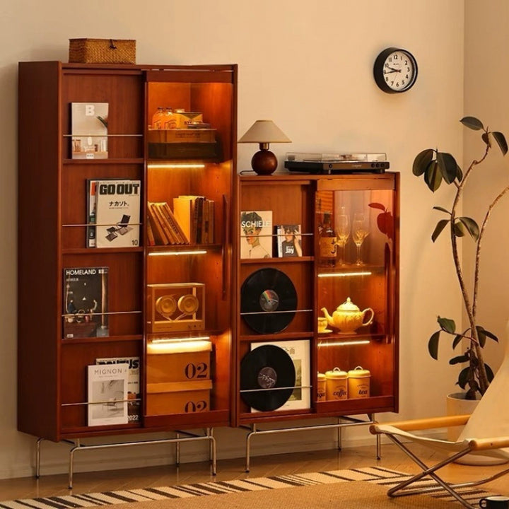 Estantería rectangular de vidrio de acero inoxidable de madera de pino retro contemporánea 7/8-Cabinet Bafle extraíble para sala de estar 