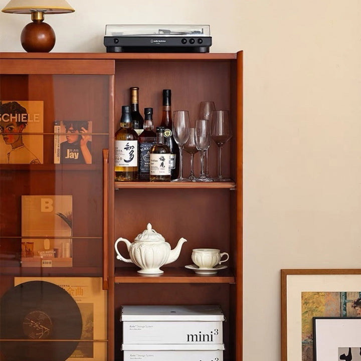 Estantería rectangular de vidrio de acero inoxidable de madera de pino retro contemporánea 7/8-Cabinet Bafle extraíble para sala de estar 