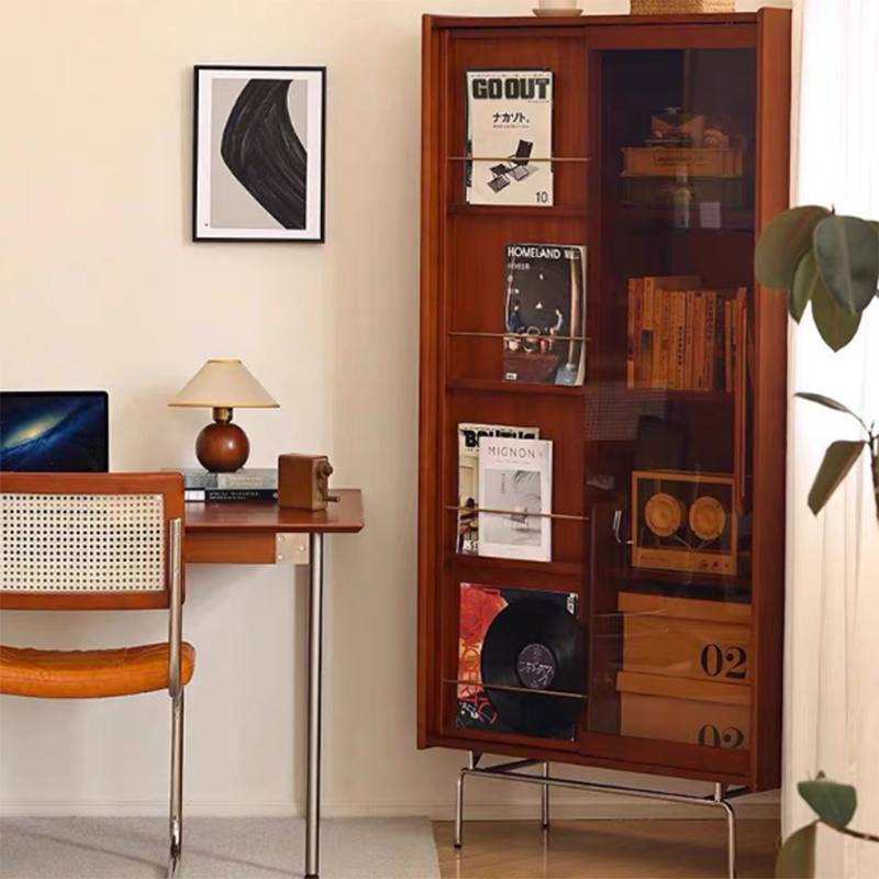 Estantería rectangular de vidrio de acero inoxidable de madera de pino retro contemporánea 7/8-Cabinet Bafle extraíble para sala de estar 