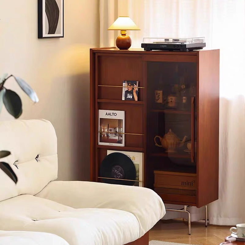 Estantería rectangular de vidrio de acero inoxidable de madera de pino retro contemporánea 7/8-Cabinet Bafle extraíble para sala de estar 