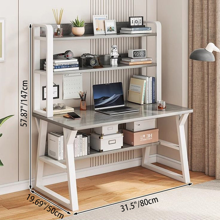 Bureaux rectangulaires en acier au carbone HDF au style minimaliste moderne, avec étagères de rangement à 4 niveaux pour bureau à domicile 