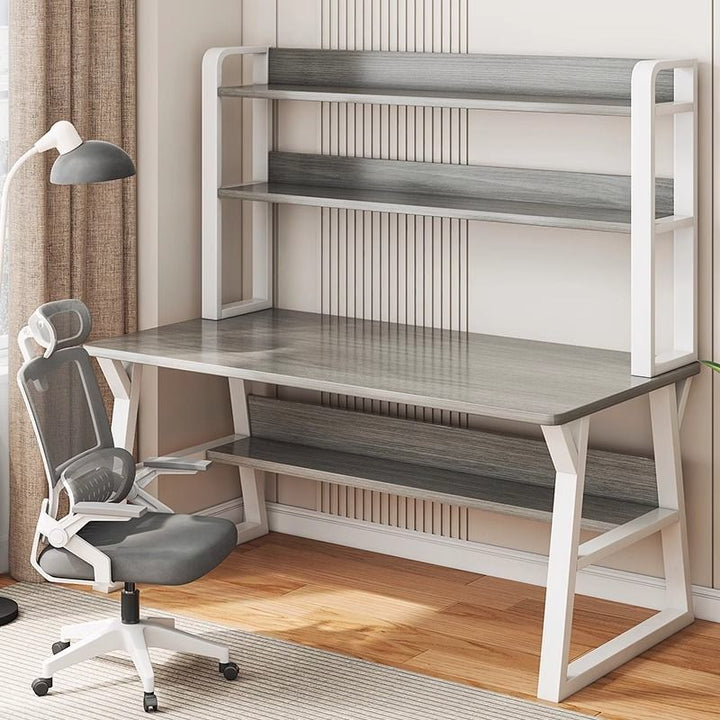 Bureaux rectangulaires en acier au carbone HDF au style minimaliste moderne, avec étagères de rangement à 4 niveaux pour bureau à domicile 