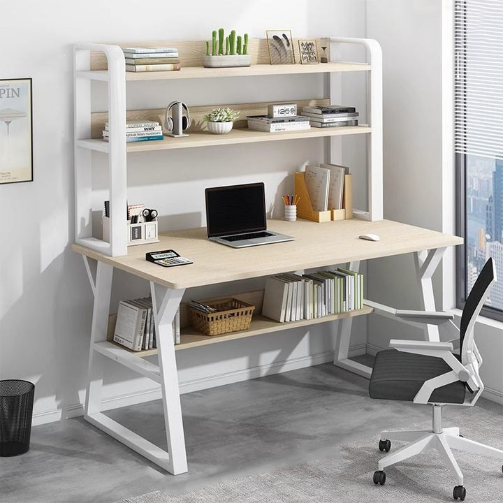 Bureaux rectangulaires en acier au carbone HDF au style minimaliste moderne, avec étagères de rangement à 4 niveaux pour bureau à domicile 