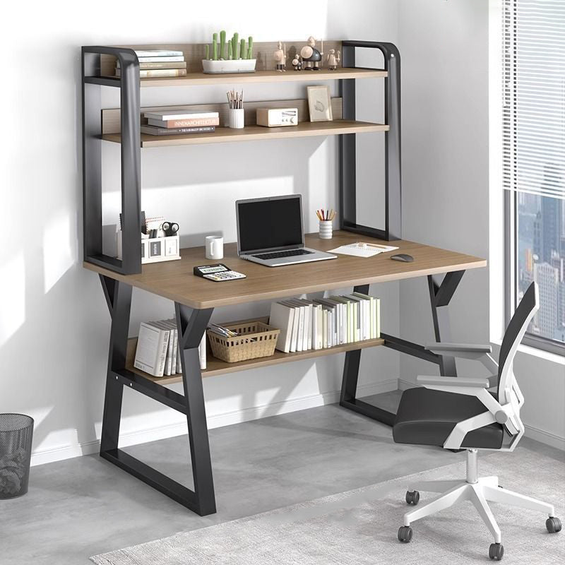 Bureaux rectangulaires en acier au carbone HDF au style minimaliste moderne, avec étagères de rangement à 4 niveaux pour bureau à domicile 