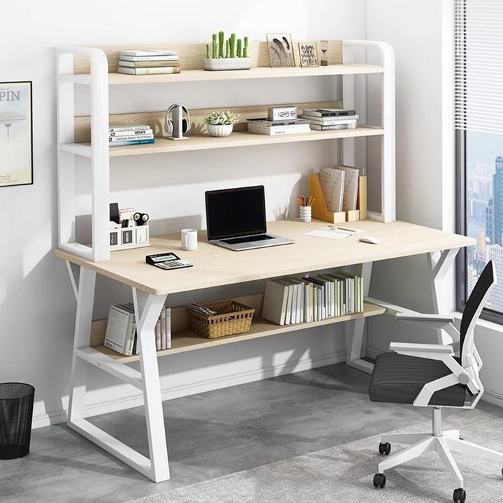 Bureaux rectangulaires en acier au carbone HDF au style minimaliste moderne, avec étagères de rangement à 4 niveaux pour bureau à domicile 