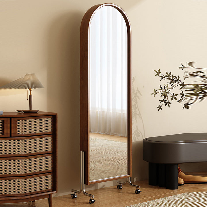 Modern Mid-Century Rubberwood Plywood Stainless Steel Ellipse Bookshelf 360° Rotating Full-Length Mirror For Living Room
