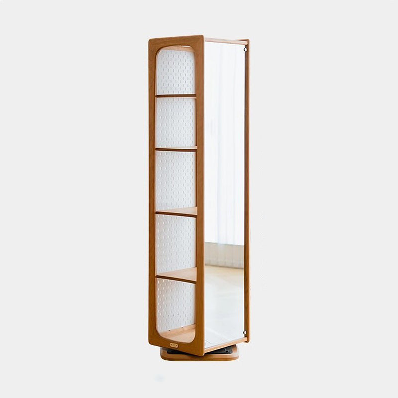 Contemporary Nordic Cherry Wood Aluminum Plywood Square Display Rack 5-Tier Swivel Full-Length Mirror Side Pegboard Storage For Living Room